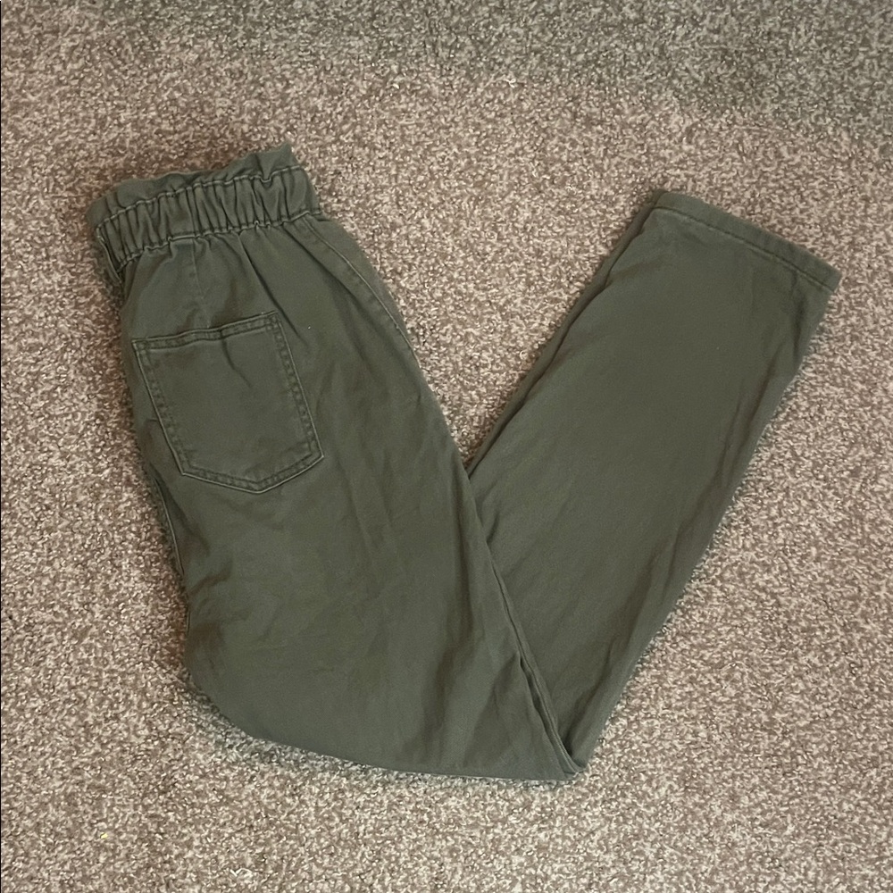 7 For All Mankind Green Cinch Waist Straight Leg Jeans